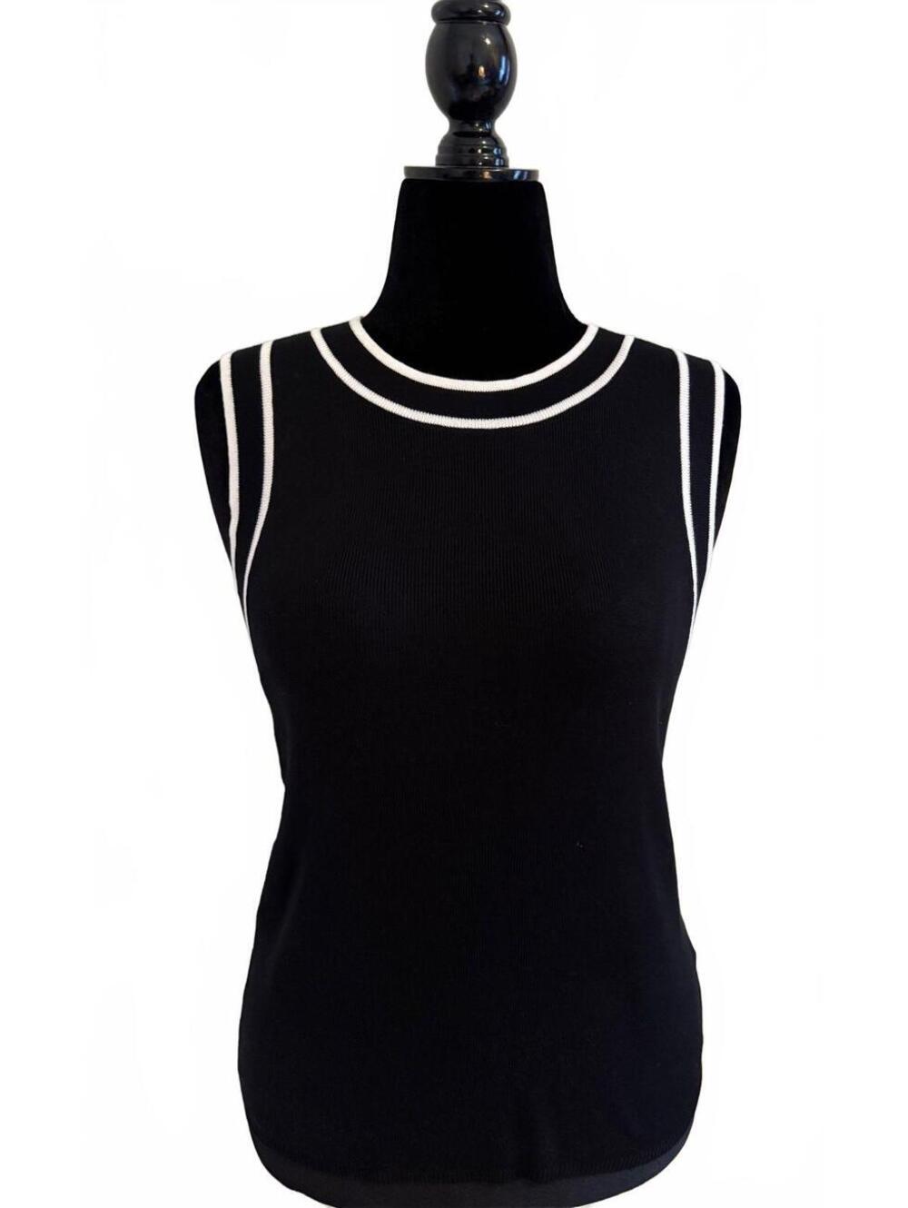 Cable & Gauge Black and White Sleeveless Knit Top XL